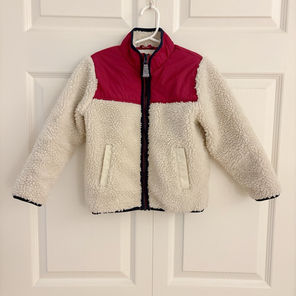 J. Crew Crewcuts Kids Sherpa Jacket - Cream and Red Sz XS (Age 4-5)